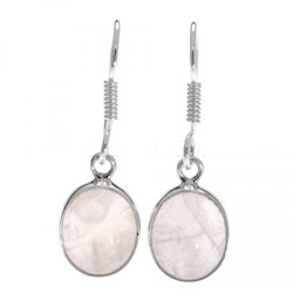 Oval Rose Quartz & Silver Earrings - 35mm long
