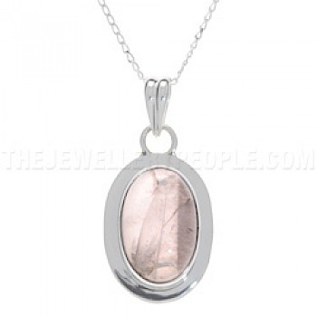 Oval Rose Quartz & Silver Lipped Pendant - CD013