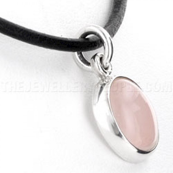 Oval Rose Quartz & Silver Pendant - 20mm - PT413