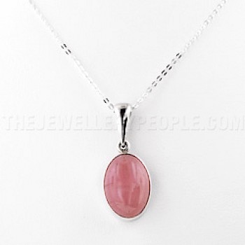 Oval Rose Quartz & Silver Pendant - 33mm - CD012