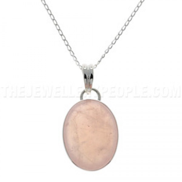 Oval Rose Quartz & Silver Pendant - 45mm long - CD016