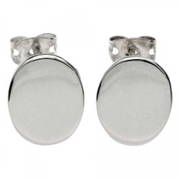 Oval Silver Stud Earrings - 12mm