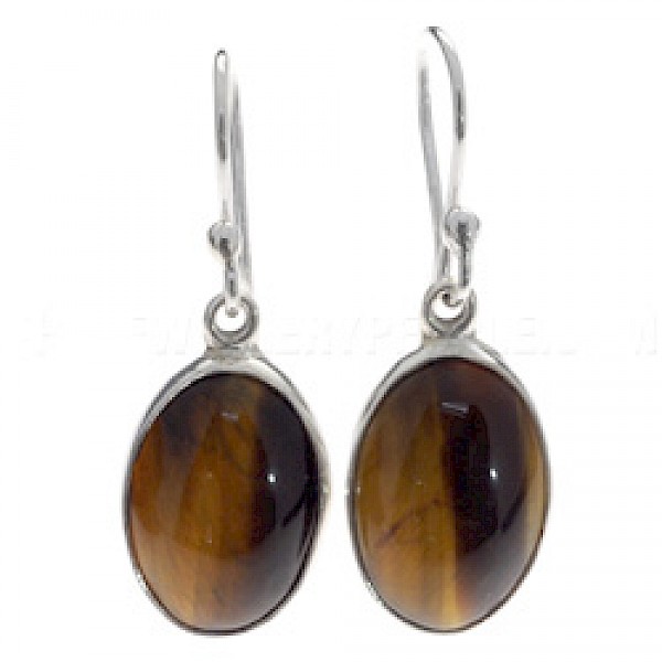 Oval Tiger Eye & Silver Earrings - 40mm long