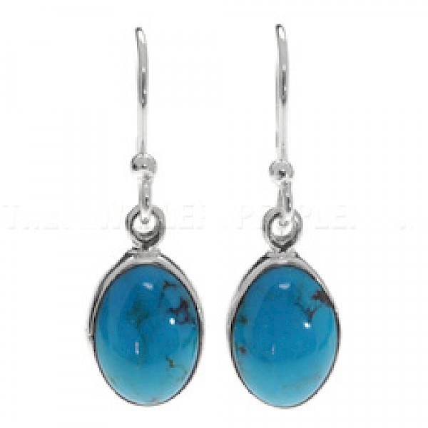 Oval Turquoise & Silver Earrings - 35mm long