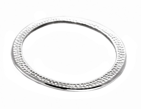 Oval Wide Dot Stamped Silver Bangle - 7mm Solid
