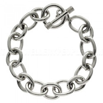 Solid Ovals Silver Chain Bracelet