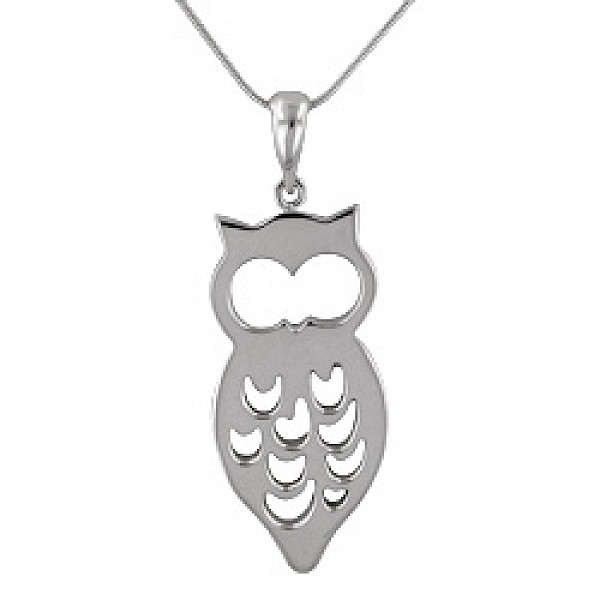 Owl Silver Pendant - 47mm Long - AL098