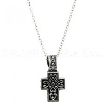 Oxdised Flower Cross Pendant - RN078