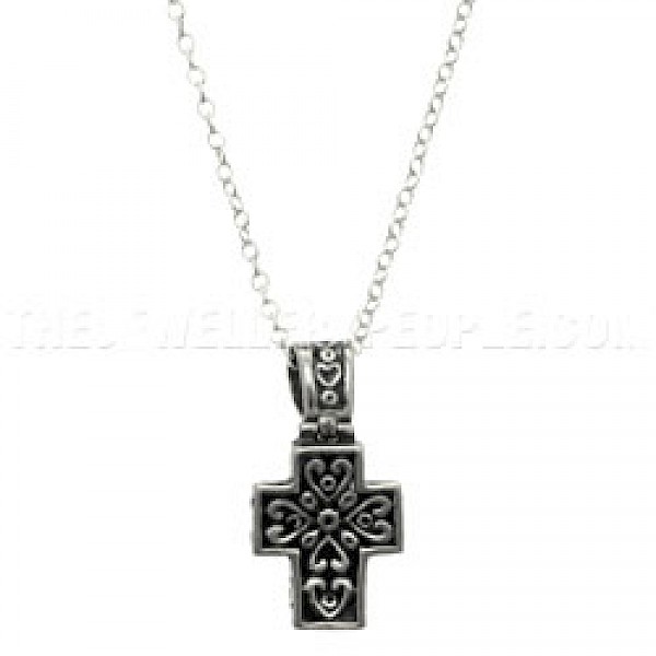 Oxdised Flower Cross Pendant - RN078