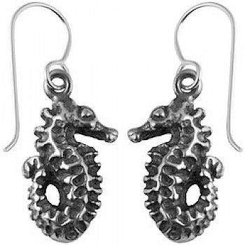 Oxidised 5mm Solid Silver Seahorse Earrings - 35mm Long
