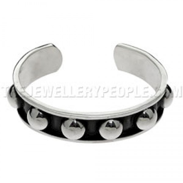 Oxidised Ball Open Silver Bangle - 15mm Wide