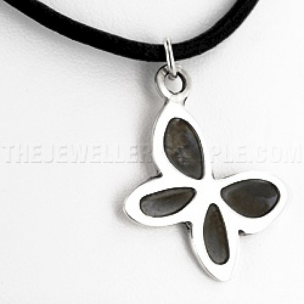 Oxidised Butterfly Silver Pendant - PT033