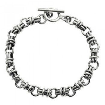 Oxidised Circles Silver Link Bracelet