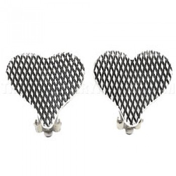Oxidised Diamond Heart Clip-On Silver Earrings - 23mm