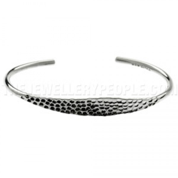 Oxidised Dot-Hammered Silver Bangle - 8mm Wide