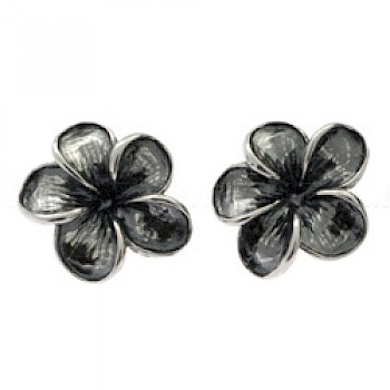 Oxidised Flower Silver Stud Earrings - 20mm Wide