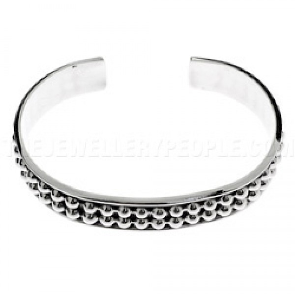 Oxidised Half Ball Silver Bangle - 12mm Wide