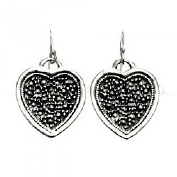 Oxidised Heart Silver Earrings - 30mm Long