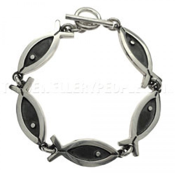 Oxidised Ichthus Fish Silver Bracelet
