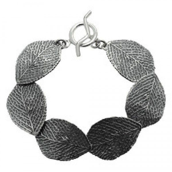 Oxidised Leaf Silver Bracelet