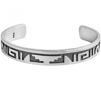Oxidised Mayan Square Edged Open Silver Bangle - 10mm Wide