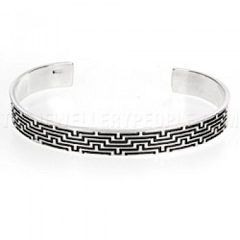 Oxidised Maze Open Silver Bangle - 9mm Wide