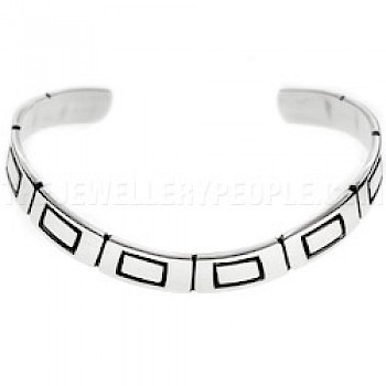 Oxidised Rectangles Open Silver Bangles - 8mm Wide