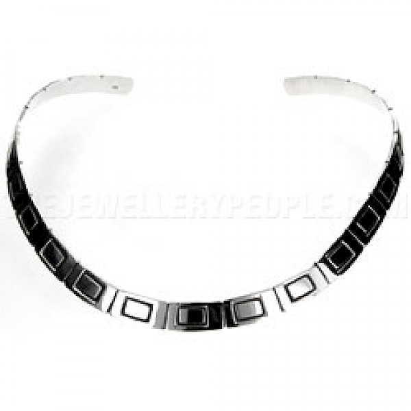 Oxidised Rectangles Silver Collar - 8mm Wide