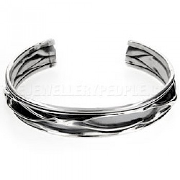 Oxidised Ripple Silver Bangle - 10mm Wide - BA086