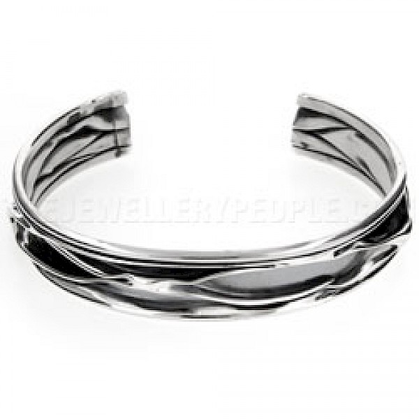Oxidised Ripple Silver Bangle - 10mm Wide - BA086