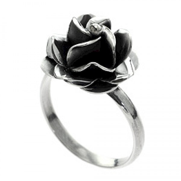 Rose Oxidised Silver Ring