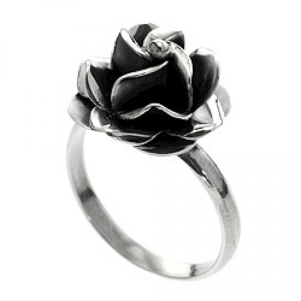 Rose Oxidised Silver Ring - RG195