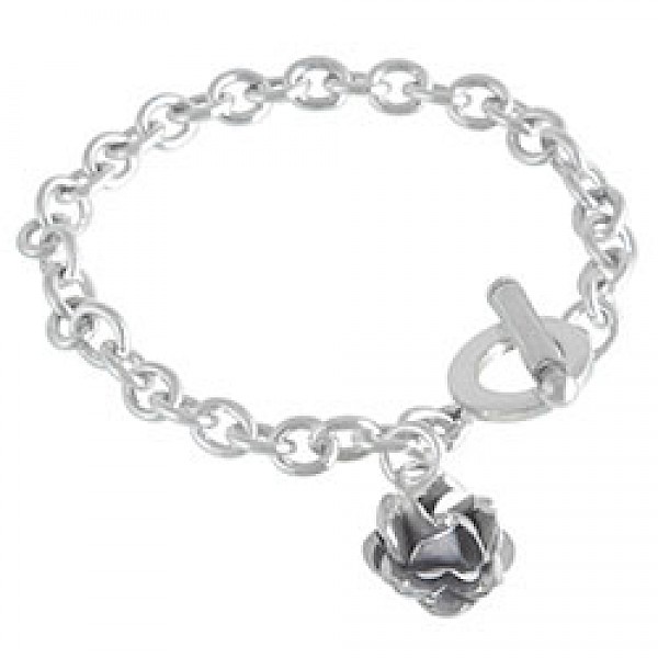Oxidised Rose Silver Chain Bracelet