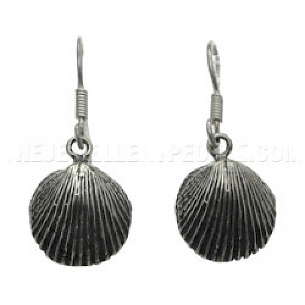 Oxidised Shells Silver Earrings