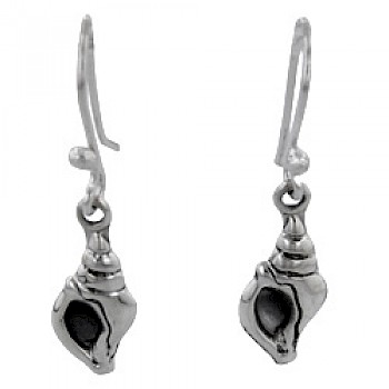Oxidised Silver Cone Shell Earrings - 30mm Long