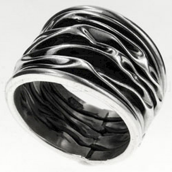 Oxidised Ripple Silver Ring
