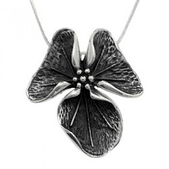 Oxidised Silver Lily Pendant