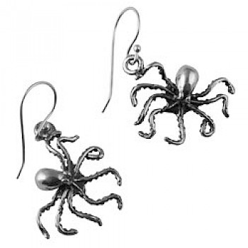 Oxidised Silver Octopus Earrings- 30mm Long