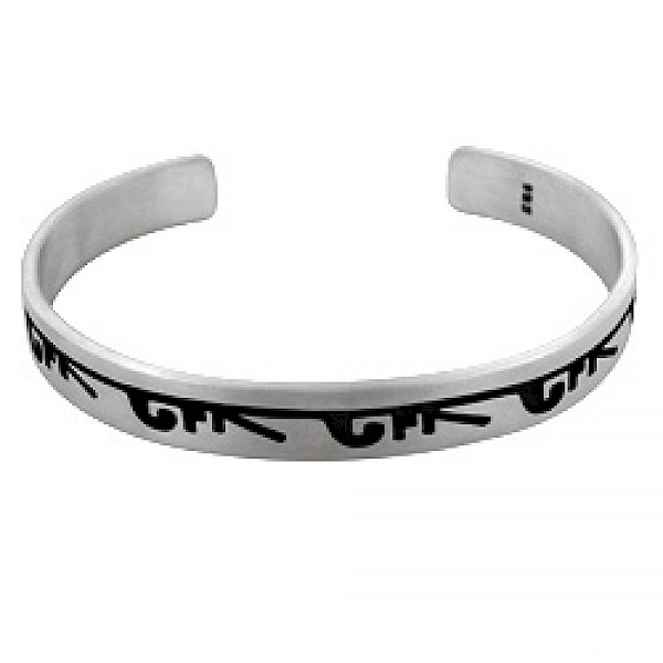Oxidised Silver Open Bangle - Matt finish - 8mm Wide