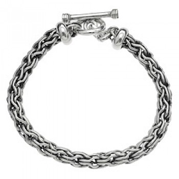 Oxidised Silver T-Bar Wire Bracelet - 7mm Wide