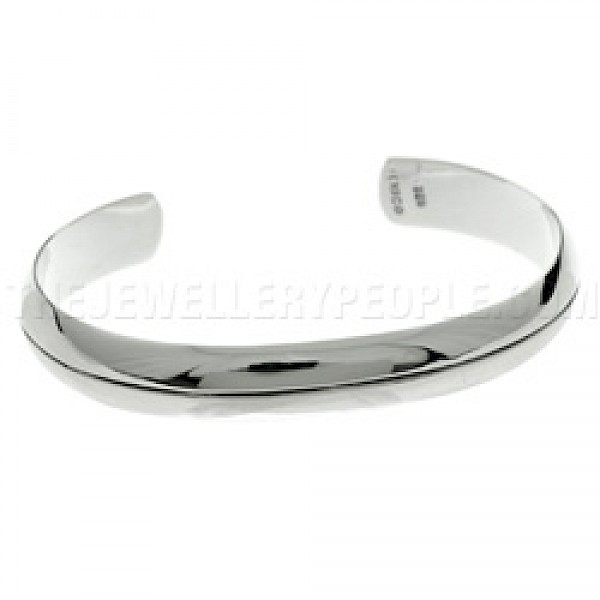Oxidised Stripe Curved Silver Bangle - 10mm Wide