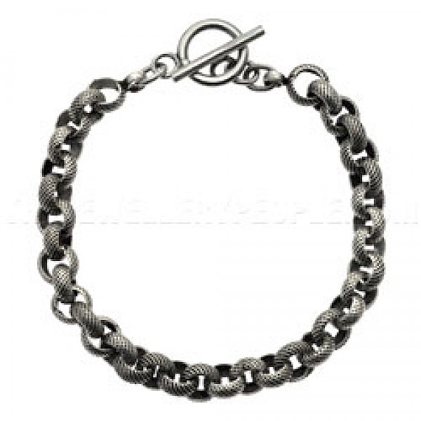 Cross Hatched Oxidised Silver Bracelet-20cm