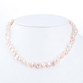Pale Pink Baroque Silver Pearl Necklace - 8mm wide - 18" long