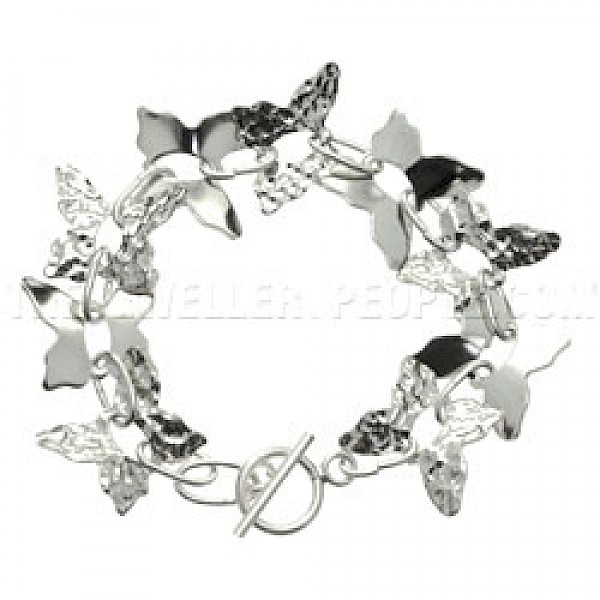 Part Hammered Butterfly Link Bracelet