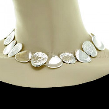 Hammered and Polished Petals Silver Necklace - 18" long