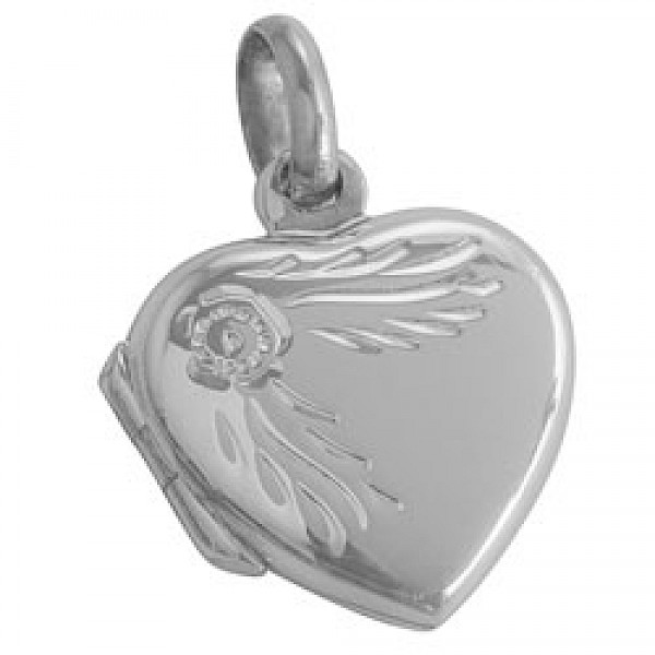 Patterned Silver Heart Locket - 15mm - PT704
