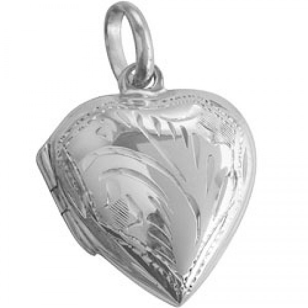 Patterned Silver Heart Locket - 17mm - PT706
