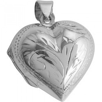 Patterned Silver Bulbous Chunky Heart Locket - 22mm
