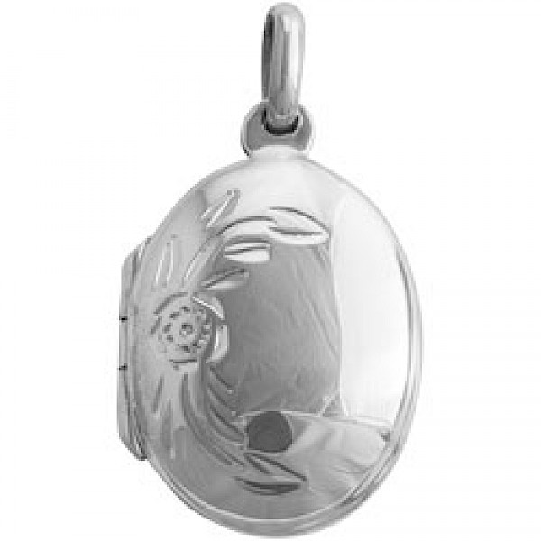 Patterned Silver Oval Locket - 20mm - PT712