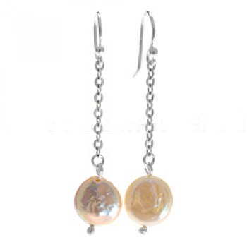Peach Pearlised Shell & Silver Earrings